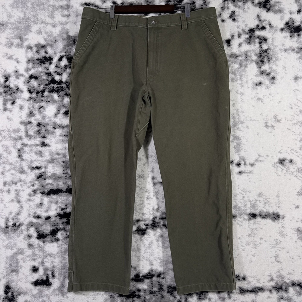 LL‎ Bean Pants Mens Size 42x30 Dark Green Straight Leg Canvas Gardening Outdoors